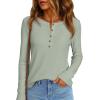 imagePRETTYGARDEN Women Long Sleeve Waffle Knit Shirts 2025 Fall Clothes Casual Button Up Henley V Neck Tunic Tops Loose Basic TeeSage Green