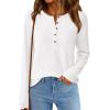 imagePRETTYGARDEN Women Long Sleeve Waffle Knit Shirts 2025 Fall Clothes Casual Button Up Henley V Neck Tunic Tops Loose Basic TeeWhite