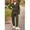 imagePRETTYGARDEN Womens Two Piece Sets Fall 2025 Long Sleeve Button Down Shacket Jacket Long Sweatpants Tracksuit Winter ClothesArmy Green