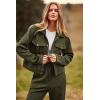 imagePRETTYGARDEN Womens Two Piece Sets Fall 2025 Long Sleeve Button Down Shacket Jacket Long Sweatpants Tracksuit Winter ClothesArmy Green