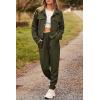 imagePRETTYGARDEN Womens Two Piece Sets Fall 2025 Long Sleeve Button Down Shacket Jacket Long Sweatpants Tracksuit Winter ClothesArmy Green