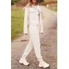 imagePRETTYGARDEN Womens Two Piece Sets Fall 2025 Long Sleeve Button Down Shacket Jacket Long Sweatpants Tracksuit Winter ClothesBeige