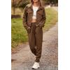 imagePRETTYGARDEN Womens Two Piece Sets Fall 2025 Long Sleeve Button Down Shacket Jacket Long Sweatpants Tracksuit Winter ClothesCamel