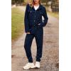 imagePRETTYGARDEN Womens Two Piece Sets Fall 2025 Long Sleeve Button Down Shacket Jacket Long Sweatpants Tracksuit Winter ClothesNavy