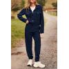 imagePRETTYGARDEN Womens Two Piece Sets Fall 2025 Long Sleeve Button Down Shacket Jacket Long Sweatpants Tracksuit Winter ClothesNavy