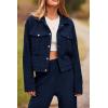 imagePRETTYGARDEN Womens Two Piece Sets Fall 2025 Long Sleeve Button Down Shacket Jacket Long Sweatpants Tracksuit Winter ClothesNavy