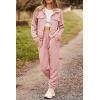 imagePRETTYGARDEN Womens Two Piece Sets Fall 2025 Long Sleeve Button Down Shacket Jacket Long Sweatpants Tracksuit Winter ClothesPink