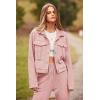 imagePRETTYGARDEN Womens Two Piece Sets Fall 2025 Long Sleeve Button Down Shacket Jacket Long Sweatpants Tracksuit Winter ClothesPink