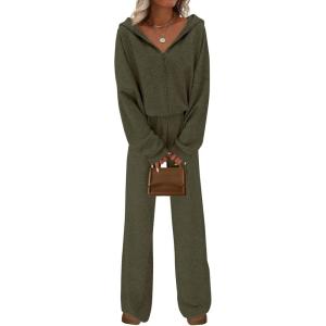 imagePRETTYGARDEN Womens 2 Piece Fall Lounge Sets 2025 Zip Up Hoodie Wide Leg Pants Tracksuit Matching Travel Outfits ClothesArmy Green