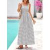 imagePRETTYGARDEN Womens 2025 Summer Spaghetti Strap Maxi Dresses Plaid Square Neck A Line Casual Beach Vacation Long SundressGrey
