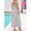 imagePRETTYGARDEN Womens 2025 Summer Spaghetti Strap Maxi Dresses Plaid Square Neck A Line Casual Beach Vacation Long SundressGrey