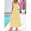 imagePRETTYGARDEN Womens 2025 Summer Spaghetti Strap Maxi Dresses Plaid Square Neck A Line Casual Beach Vacation Long SundressYellow