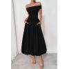 imagePRETTYGARDEN Womens Summer Off Shoulder Sleeveless Midi Dress Cocktail A Line Flowy Wedding Guest Dresses with PocketsBlack