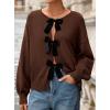 imagePRETTYGARDEN Cardigan Sweaters for Women Fall Fashion 2025 Bow Tie Front Long Sleeve Knit Sweater Tops Cute Winter ClothesBrown