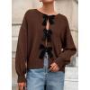 imagePRETTYGARDEN Cardigan Sweaters for Women Fall Fashion 2025 Bow Tie Front Long Sleeve Knit Sweater Tops Cute Winter ClothesBrown