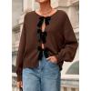 imagePRETTYGARDEN Cardigan Sweaters for Women Fall Fashion 2025 Bow Tie Front Long Sleeve Knit Sweater Tops Cute Winter ClothesBrown
