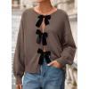 imagePRETTYGARDEN Cardigan Sweaters for Women Fall Fashion 2025 Bow Tie Front Long Sleeve Knit Sweater Tops Cute Winter ClothesCoffee