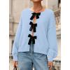 imagePRETTYGARDEN Cardigan Sweaters for Women Fall Fashion 2025 Bow Tie Front Long Sleeve Knit Sweater Tops Cute Winter ClothesLight Blue