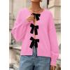 imagePRETTYGARDEN Cardigan Sweaters for Women Fall Fashion 2025 Bow Tie Front Long Sleeve Knit Sweater Tops Cute Winter ClothesPink