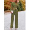 imagePRETTYGARDEN Womens 2 Piece Sets 2025 Fall Long Sleeve Crop Tops Wide Leg Pants Matching Outfit Tracksuits Fashion ClothingArmy Green