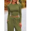 imagePRETTYGARDEN Womens 2 Piece Sets 2025 Fall Long Sleeve Crop Tops Wide Leg Pants Matching Outfit Tracksuits Fashion ClothingArmy Green