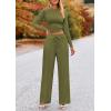 imagePRETTYGARDEN Womens 2 Piece Sets 2025 Fall Long Sleeve Crop Tops Wide Leg Pants Matching Outfit Tracksuits Fashion ClothingArmy Green
