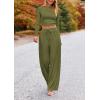 imagePRETTYGARDEN Womens 2 Piece Sets 2025 Fall Long Sleeve Crop Tops Wide Leg Pants Matching Outfit Tracksuits Fashion ClothingArmy Green