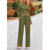 imagePRETTYGARDEN Womens 2 Piece Sets 2025 Fall Long Sleeve Crop Tops Wide Leg Pants Matching Outfit Tracksuits Fashion ClothingArmy Green