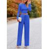 imagePRETTYGARDEN Womens 2 Piece Sets 2025 Fall Long Sleeve Crop Tops Wide Leg Pants Matching Outfit Tracksuits Fashion ClothingBlue