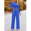 imagePRETTYGARDEN Womens 2 Piece Sets 2025 Fall Long Sleeve Crop Tops Wide Leg Pants Matching Outfit Tracksuits Fashion ClothingBlue
