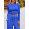 imagePRETTYGARDEN Womens 2 Piece Sets 2025 Fall Long Sleeve Crop Tops Wide Leg Pants Matching Outfit Tracksuits Fashion ClothingBlue