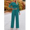 imagePRETTYGARDEN Womens 2 Piece Sets 2025 Fall Long Sleeve Crop Tops Wide Leg Pants Matching Outfit Tracksuits Fashion ClothingBlue Green