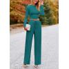 imagePRETTYGARDEN Womens 2 Piece Sets 2025 Fall Long Sleeve Crop Tops Wide Leg Pants Matching Outfit Tracksuits Fashion ClothingBlue Green