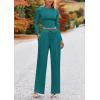 imagePRETTYGARDEN Womens 2 Piece Sets 2025 Fall Long Sleeve Crop Tops Wide Leg Pants Matching Outfit Tracksuits Fashion ClothingBlue Green