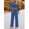 imagePRETTYGARDEN Womens 2 Piece Sets 2025 Fall Long Sleeve Crop Tops Wide Leg Pants Matching Outfit Tracksuits Fashion ClothingDark Blue