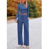 imagePRETTYGARDEN Womens 2 Piece Sets 2025 Fall Long Sleeve Crop Tops Wide Leg Pants Matching Outfit Tracksuits Fashion ClothingDark Blue