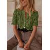 imagePRETTYGARDEN Womens 2025 Spring Lace Tops Short Puff Sleeve Casual Dressy Blouses Eyelet Crew Neck Button Down ShirtsArmy Green