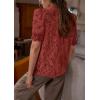 imagePRETTYGARDEN Womens 2025 Spring Lace Tops Short Puff Sleeve Casual Dressy Blouses Eyelet Crew Neck Button Down ShirtsBrown Red