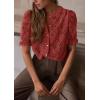 imagePRETTYGARDEN Womens 2025 Spring Lace Tops Short Puff Sleeve Casual Dressy Blouses Eyelet Crew Neck Button Down ShirtsBrown Red