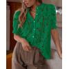 imagePRETTYGARDEN Womens 2025 Spring Lace Tops Short Puff Sleeve Casual Dressy Blouses Eyelet Crew Neck Button Down ShirtsDark Green