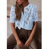imagePRETTYGARDEN Womens 2025 Spring Lace Tops Short Puff Sleeve Casual Dressy Blouses Eyelet Crew Neck Button Down ShirtsLight Blue