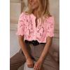 imagePRETTYGARDEN Womens 2025 Spring Lace Tops Short Puff Sleeve Casual Dressy Blouses Eyelet Crew Neck Button Down ShirtsPink