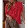 imagePRETTYGARDEN Womens 2025 Spring Lace Tops Short Puff Sleeve Casual Dressy Blouses Eyelet Crew Neck Button Down ShirtsRed