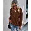 imagePRETTYGARDEN Womens Casual Long Sleeve Lapel Zipper Sweatshirt Drawstring Loose Pullover TopsBrown