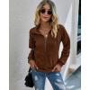 imagePRETTYGARDEN Womens Casual Long Sleeve Lapel Zipper Sweatshirt Drawstring Loose Pullover TopsBrown
