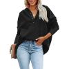 imagePRETTYGARDEN Womens Casual Long Sleeve Lapel Zipper Sweatshirt Drawstring Loose Pullover TopsButton Black