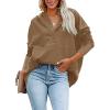 imagePRETTYGARDEN Womens Casual Long Sleeve Lapel Zipper Sweatshirt Drawstring Loose Pullover TopsButton Coffee