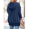 imagePRETTYGARDEN Womens Casual Long Sleeve Lapel Zipper Sweatshirt Drawstring Loose Pullover TopsButton Dark Blue
