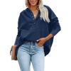 imagePRETTYGARDEN Womens Casual Long Sleeve Lapel Zipper Sweatshirt Drawstring Loose Pullover TopsButton Dark Blue