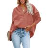 imagePRETTYGARDEN Womens Casual Long Sleeve Lapel Zipper Sweatshirt Drawstring Loose Pullover TopsButton Orange Pink